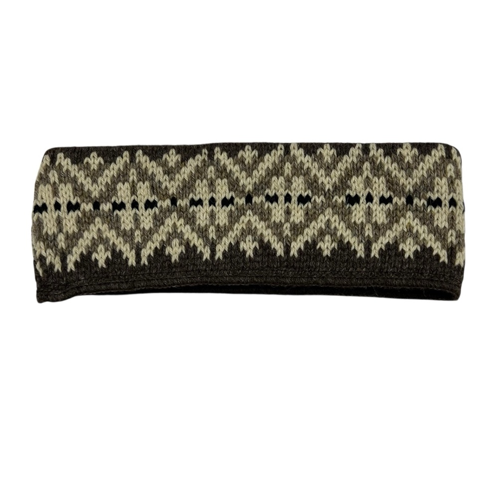 EMS Patterned Wool Blend Knit Headband Fleece-Lined Brown Made in USA